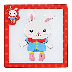 Amurleopard Child Wooden Cartoon Magnetic Dimensional Puzzles Intelligence Toys Rabbit
