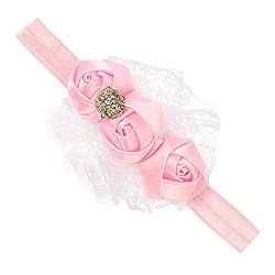 2016 Fashion Lace Rose Flower Headbands Ribbon for Baby Girl Children Hair Accessories Pink