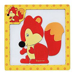 Amurleopard Child Wooden Cartoon Magnetic Dimensional Puzzles Intelligence Toys Squirrel
