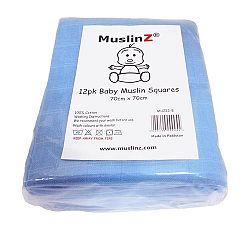 Muslinz Premium High Quality Baby Muslin Squares (Blue, Pack of 12)
