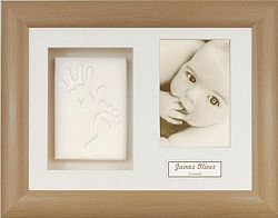 Anika-Baby BabyRice Cadre photo pour bébé Effet hêtre/beige + Emplacement empreintes en relief Argile Blanc