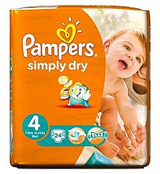 Pampers Simply Dry Nappies Size 4 Carry Pack - 24 Nappies - Pack of 2