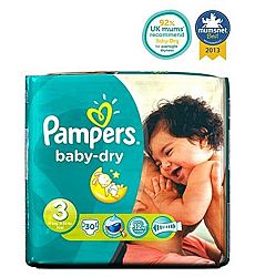 Pampers Baby-Dry Nappies Size 3 Carry Packs - 30 Nappies - Pack of 6