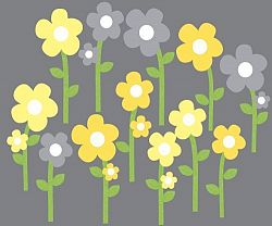 Yellow and Gray Flower Decals for Baby Nursery, 12 Flowers by Nursery Decals and More
