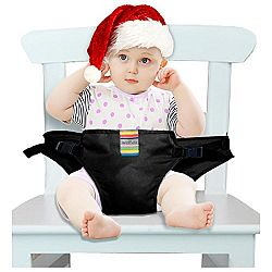 The Washable Portable Travel High Chair Booster Baby Seat with straps Toddler Safety Harness Baby feeding the strap (6 Color) (Black)