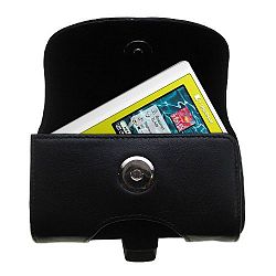 Gomadic Brand Horizontal Black Leather Carrying Case for the Toshiba Gigabeat F40 MEGF40 with Integrated Belt Loop and Optional Belt Clip