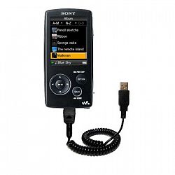 Unique Gomadic Coiled USB Charge and Data Sync cable for the Sony Walkman NWZ-A805 - Charging and HotSync functions with one cable. Built with TipExchange