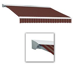 Destin 20 ft. Motorized (Right Side) Retractable Awning with Hood (10 ft. Projection) in Burgundy / Tan Stripe