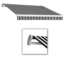 Maui 24 ft. Motorized Retractable Awning (10 ft. Projection) (Left Side Motor) in Black / White Stripe