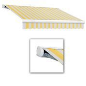 Victoria 8 ft. Motorized Retractable Luxury Cassette Awning (7 ft. Projection) (Left Motor) in Light Yellow / Gray Stripes