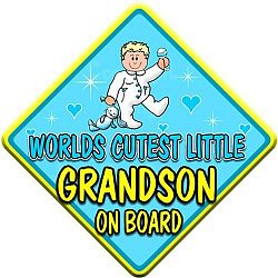 (ONESIE) WORLDS CUTEST LITTLE GRANDSON ON BOARD (like baby on board sign) Non Personalised novelty baby on board car window sign. by Just The Occasion