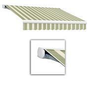 Victoria 12 ft. Motorized Retractable Luxury Cassette Awning (10 ft. Projection) (Left Motor) in Sage/Linen/Cream Stripe