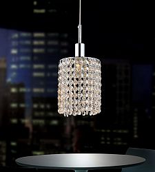 Round Single Pendant With Double Strand Clear Crystals On A Round Canopy