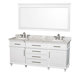 Berkeley 72-inch W Double Vanity White with Marble Top, Oval Sinks and 70-inch Mirror