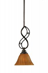 Concord 1-Light Ceiling Black Copper Pendant with a Tiger Glass