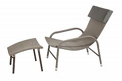 Ariel Sun Chair And Ottoman Ash Brown Wicker, Dark Grey Cushion