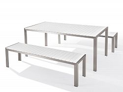 Garden Dining Furniture - Poly Wood Table and Benches - NARDO White