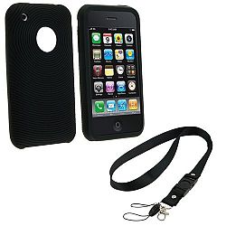 SF Planet® Premium Quality Silicone Sleeve Case Skin for Apple iPhone 3G / New iPhone 3GS with Circular Line ( Black ) + FREE SF Planet Neckstrap !