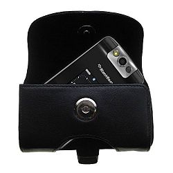Designer Gomadic Black Leather Blackberry Pearl Flip Belt Carrying Case - Includes Optional Belt Loop and Removable Clip