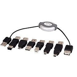 Daffodil TC01 USB Adapter Kit 1m Retractable USB Extension Cable With 6 Convertors USB A Male A Female B Male USB Mini 5 Pins Mini 4PA Mini 4P Mini 1394 H3C0DXQYP-1301