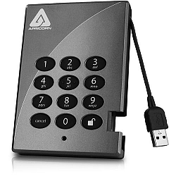 Apricorn Aegis Padlock 250 GB USB 2.0 256-Bit Encrypted Portable External Hard Drive A25-PL256-250 (Grey)