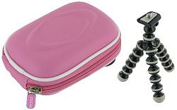 rooCASE 2n1 EVA Hard Shell (Pink) Case with Memory Foam and Premium Tripod for Olympus FE-4000 Digital Camera Magenta