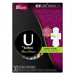 U By Kotex Cleanwear Ultra Thin Pads With Wings, Heavy Flow, Unscented