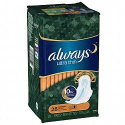 Always Ultra Thin Size 4 Overnight Pads With Wings, Unscented