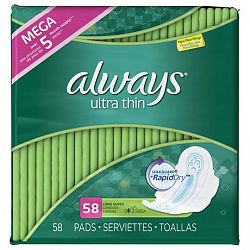 Always Ultra Thin Size 2 Super Pads With Wings, Unscented