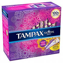 Tampax Radiant Plastic, Regular Absorbency, Unscented Tampons, 32 Count