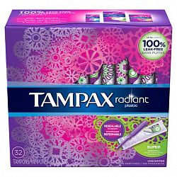 Tampax Radiant Plastic, Super Absorbency, Unscented Tampons, 32 Count
