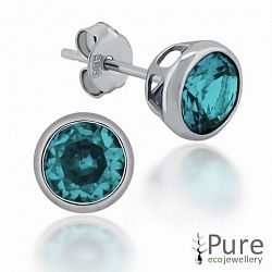 Pure Ecojewellery Aqua Cubic Zirconia Round Bezel 6Mm Sterling Silver Stud Earrings