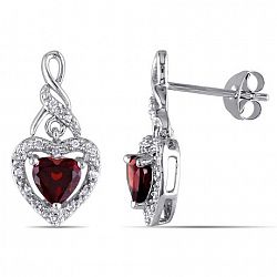 Tangelo 1.06 Carat T. G. W. Garnet And 0.13 Carat T. W. Diamond Sterling Silver Infinity Heart Earrings Red