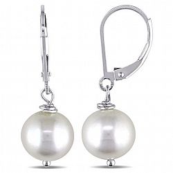 Miabella 10-11Mm White Cultured Freshwater Pearl Sterling Silver Dangle Earrings White