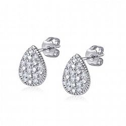 Chateau D'argent Sterling Silver Ladies Pave Drop Earrings Clear One Size