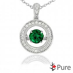 Pure Ecojewellery Pure Dancing 3/4 Carat T. G. W. Created Emerald (5Mm) Circle Shaped Necklace Surrounded With White Corundum Set In 925 Ste Silver