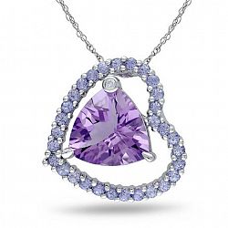 Tangelo 4.25 Carat T. G. W Amethyst And Tanzanite With Diamond-Accent Sterling Silver Heart Pendant