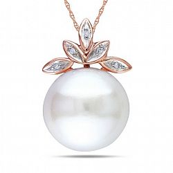 Miabella 11.5-12Mm White Button Cultured Freshwater Pearl And Diamond Accent 10K Pink Gold Fashion Pendant G-H