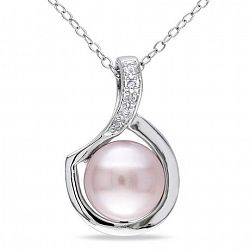 Tangelo 9-9.5Mm Pink Cultured Freshwater Pearl And Diamond-Accent Sterling Silver 18-Inch Pendant Pink