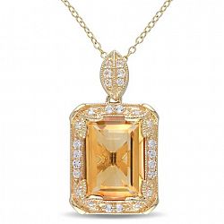 Tangelo 6.75 Carat T. G. W Citrine, White Topaz And Diamond-Accent Yellow Rhodium-Plated Sterling Silver Necklace Yellow