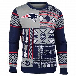 New England Patriots NFL 2015 Patches Ugly Crewneck Sweater