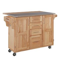 Stainless Steel Top Kitchen Cart With Wood Drop Leaf Breakfast Bar