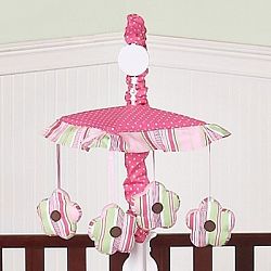 Sweet Jojo Designs Pink and Green Jungle Friends Musical Baby Crib Mobile