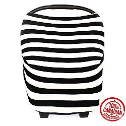 Lechitas Premium Stretchy Nursing Breastfeeding Cover | Car Seat Canopy + Shopping Cart Cover + High Chair Cover + Stroller Cover | Multi-Use All In One Mom Essential | Black Stripe Design