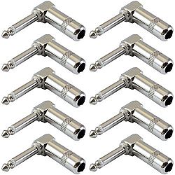 GLS Audio 1/4-Inch Right Angle Plugs TS Mono Heavy Duty Style for Speaker Cables, Patch Cables, Snakes - Male 1/4-Inch Phono 6.3mm Phone Plug Bulk - 10 PACK