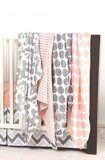 Bacati Ikat Coral/Grey Dots/Stripes Swaddling Muslin Blankets Set of 4
