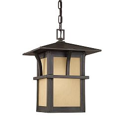 6088091S-51 - Sea Gull Lighting - Medford Lakes - 14.75 14W LED Outdoor Pendant Statuary Bronze Finish with Etched Amber Tint Hammered Glass - Medford Lakes