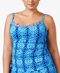 Bleu by Rod Beattie Plus Size Printed Underwire Tankini Top Women's Swimsuit