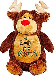 Personalized Stuffed Reindeer, Embroidered for Child's First Christmas