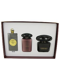Crystal Noir Gift Set By Versace - 3 oz Eau De Toilette Spray + 3.4 oz Body Lotion + Versace Luggage Tag